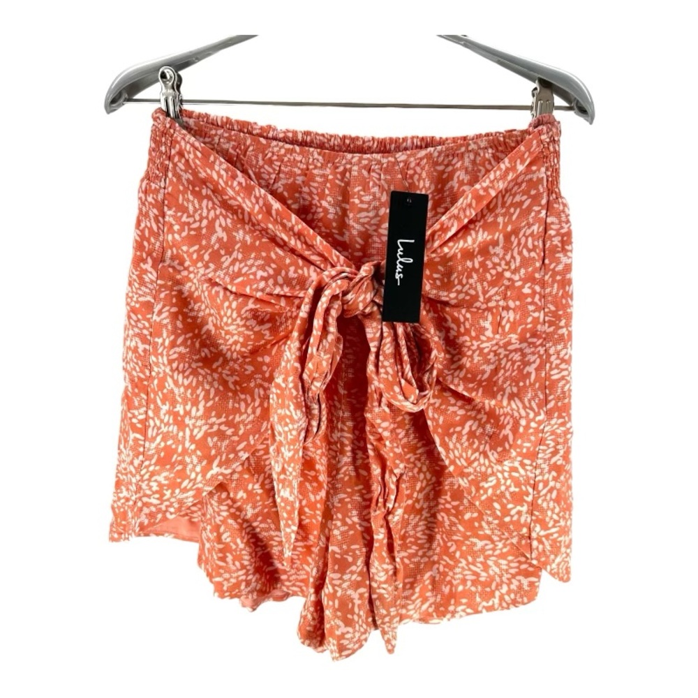 Lulu's Coral Orange Printed Tie-Front Skort Shorts